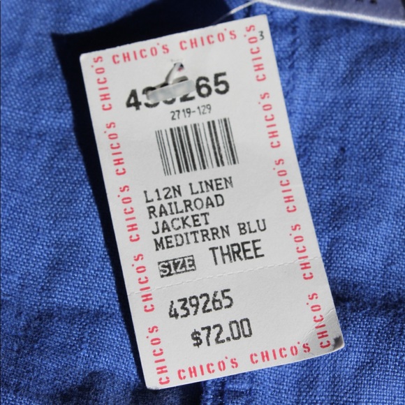 VTG 90s NWT Chico's Mediterranean Blue 100% Linen 'Railroad' Jacket Size 3 - Picture 8 of 13